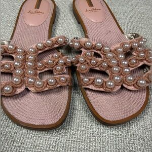 Sam Edelman Bay 22 Faux Pearl Sandals 10M Misty Rose Open Toe Slip On